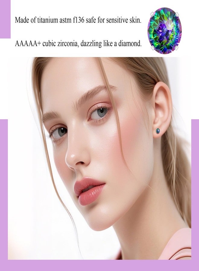 ZDE Titanium Women Flatback Earrings AAAA+ Cubic Zirconia Silver CZ Simulated Diamond Earrings Stud Hypoallergenic Cartilage Earring Piercing Jewelry 6mm (Colorful CZ, 6MM) - Image 3